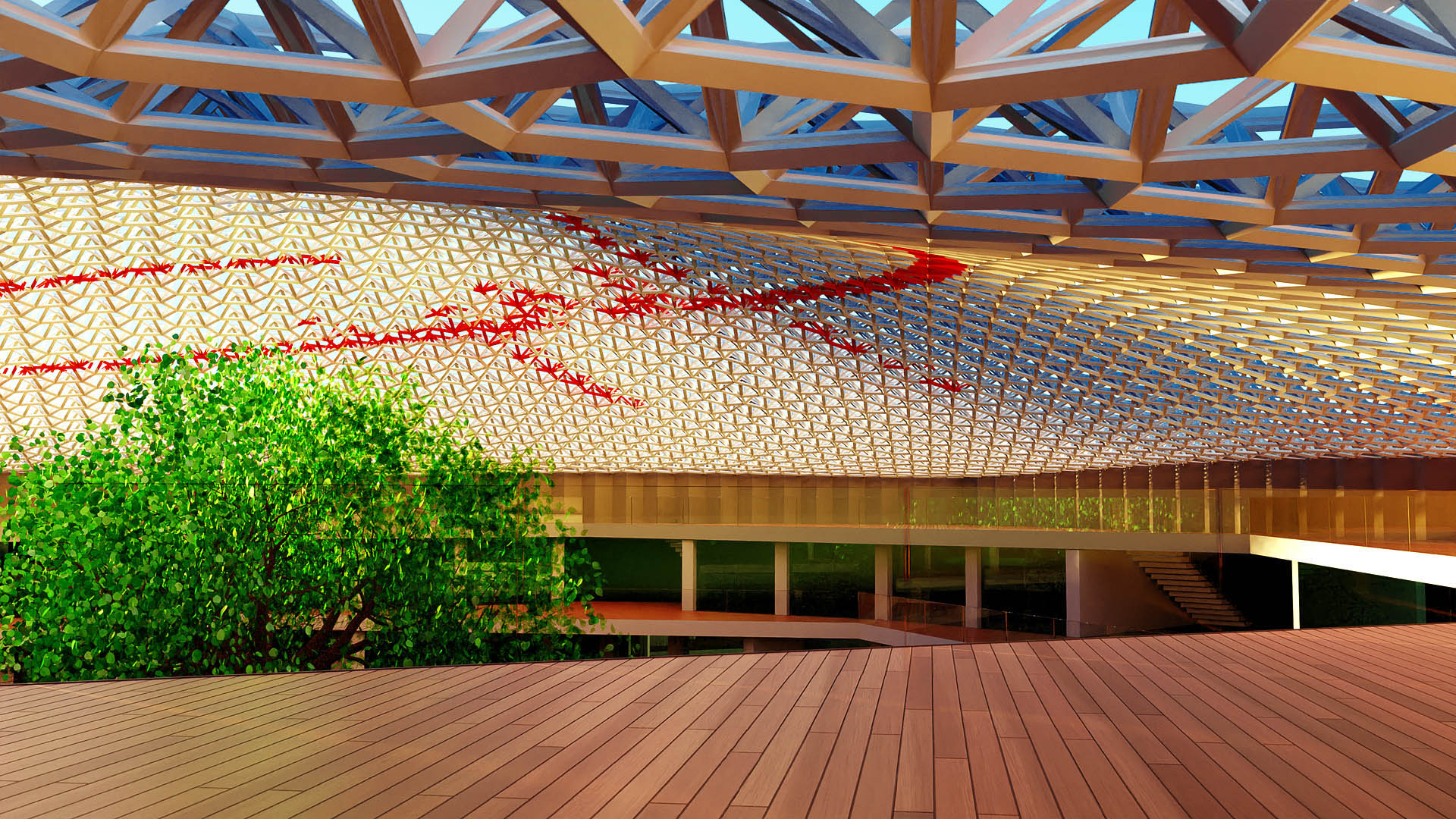 image de synthèse 3D arbre sous dôme - Perspectiviste - visuel architecture CGI computer graphic image